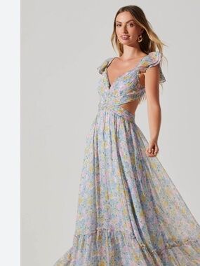 ASTR The Label Primrose Floral Strappy Back Maxi Dress xl